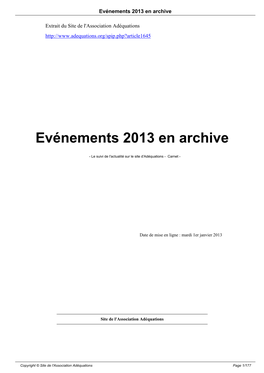 Evénements 2013 En Archive