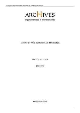 Archives De La Commune De Simandres