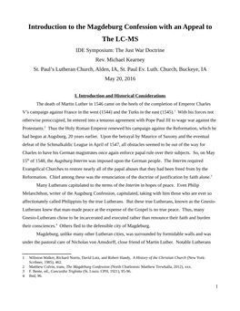 Introduction to the Magdeburg Confession with an Appeal to the LC-MS IDE Symposium: the Just War Doctrine Rev