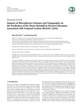 Impacts of Microphysics Schemes and Topography on the Prediction of the Heavy Rainfall in Western Myanmar Associated with Tropical Cyclone ROANU (2016)