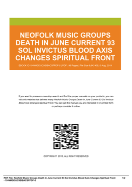 Neofolk Music Groups Death in June Current 93 Sol Invictus Blood Axis Changes Spiritual Front