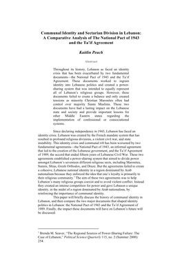 Communal Identity and Sectarian Division in Lebanon: a Comparative Analysis of the National Pact of 1943 and the Ta’If Agreement