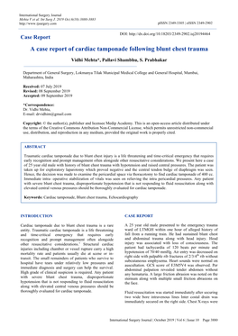 A Case Report of Cardiac Tamponade Following Blunt Chest Trauma