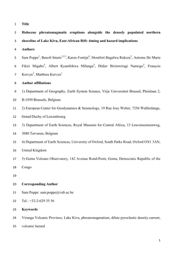 Title Holocene Phreatomagmatic Eruptions Alongside the Densely