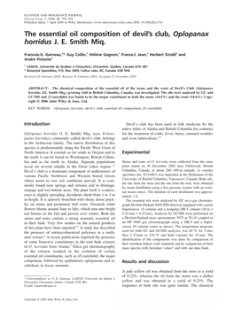 The Essential Oil Composition of Devil's Club, Oplopanax Horridus J. E