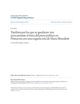 Tres Acercamiento Al Tema Del Preso Politico En Primavera Con Una Esquina Rota De Mario Benedetti Carmen Julia Holguin Chaparro