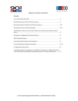 ANNUAL FCC PUBLIC FILE REPORT for the Reporting Period Of