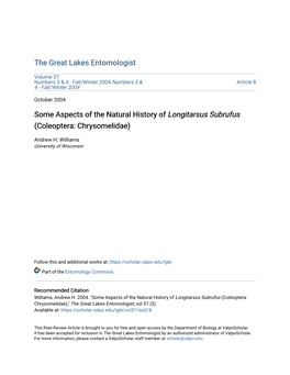 Some Aspects of the Natural History of Longitarsus Subrufus (Coleoptera: Chrysomelidae)