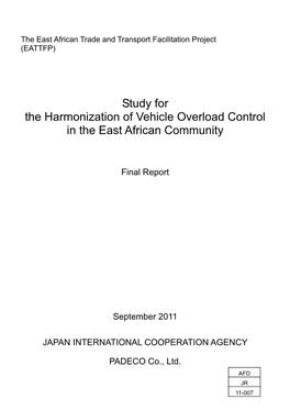 Study for the Harmonization of Vehicle Overload Control in the East African Community