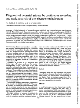 Diagnosis of Neonatal Seizure by Continuous Recording and Rapid Analysis of the Electroencephalogram