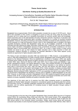 Increasing Access to Cost-Effective, Equitable and Flexible Higher Education Through Open and Distance Learning in Bangladesh