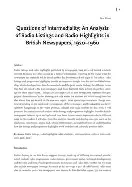 An Analysis of Radio Listings and Radio Highlights in British Newspapers, 1920–1960