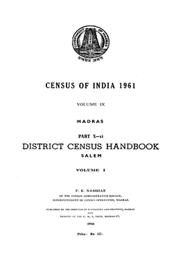 Madras- District Census Handbook, Salem, Part X-XI, Vol-I, Vol-IX