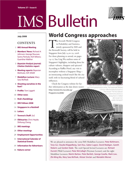 July 2008 Article in the IMS Bulletin