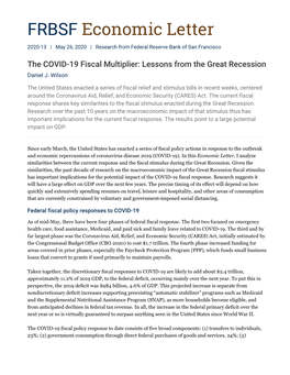 The COVID-19 Fiscal Multiplier: Lessons from the Great Recession Daniel J