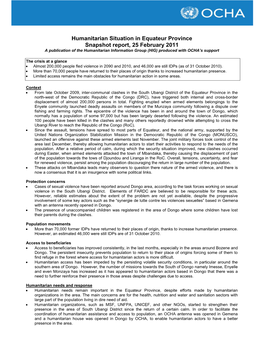 Humanitarian Situation in Equateur Province Snapshot Report, 25 February 2011 a Publication of the Humanitarian Information Group (HIG) Produced with OCHA’S Support