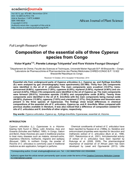 Composition of the Essential Oils of Three Cyperus Species from Congo