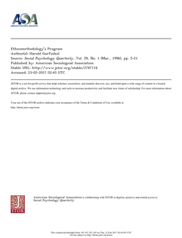 Ethnomethodology's Program Author(S): Harold Garfinkel Source: Social Psychology Quarterly, Vol