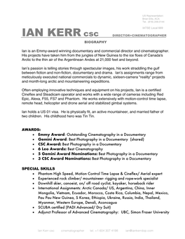 IAN KERR Csc DIRECTOR+CINEMATOGRAPHER BIOGRAPHY