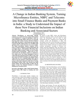 A Change in Indian Banking System, Turning Microfinance Entities