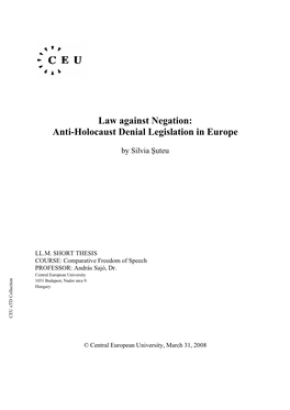 Anti-Holocaust Denial Legislation in Europe