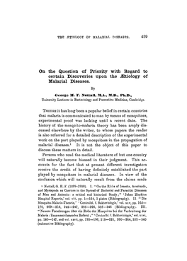 On the Question of Priority with Regard to Certain Discoveries Upon the ./Etiology of Malarial Diseases