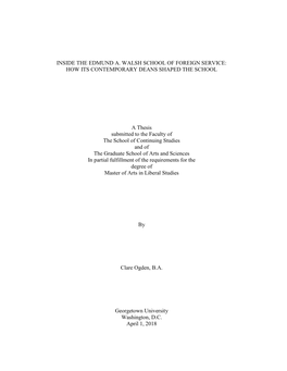 Inside the Edmund A. Walsh School of Foreign Service: How Its Contemporary Deans Shaped the School