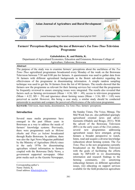 Farmers' Perceptions Regarding the Use of Botswana's Tsa Temo Thuo