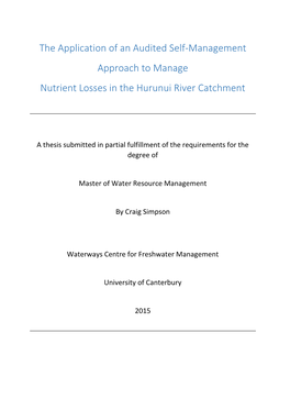 The Application of an Audited Self-Management Approach to Manage Nutrient Losses in the Hurunui River Catchment