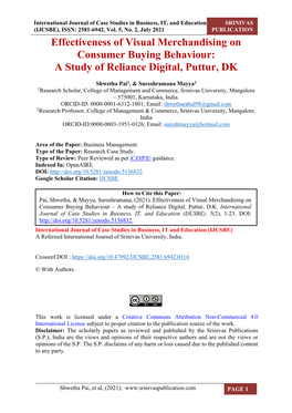 Effectiveness of Visual Merchandising on Consumer Buying Behaviour: a Study of Reliance Digital, Puttur, DK