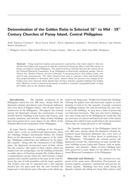 Determination of the Golden Ratio in Selected 16Th to Mid - 19Th Century Churches of Panay Island, Central Philippines