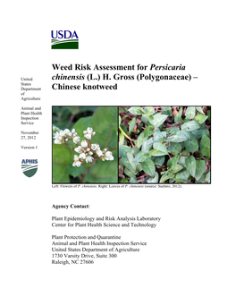 Weed Risk Assessment for Persicaria Chinensis