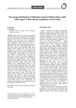 Percentage Distribution of Foliicolous Fungi of Maharashtra, India with Respect to Their Disease Symptoms: a Novel Study