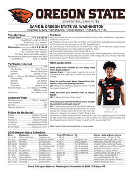 GAME 9: OREGON STATE VS. WASHINGTON November 8, 2019 • Corvallis, Ore