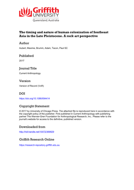 The Timing and Nature of Human Colonization of Southeast Asia in the Late Pleistocene