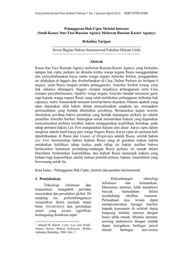 Pelanggaran Hak Cipta Melalui Internet (Studi Kasus: Itar-Tass Russian Agency Melawan Russian Kurier Agency)