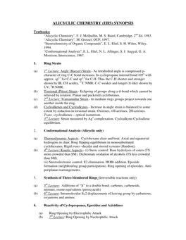 Alicyclic Chemistry (Ehs) Synopsis