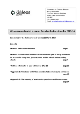 Kirklees Co-Ordinated Schemes for School Admissions for 2015-16