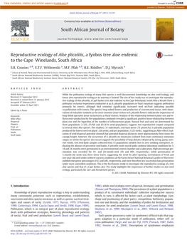 Reproductive Ecology of Aloe Plicatilis, a Fynbos Tree Aloe Endemic to the Cape Winelands, South Africa