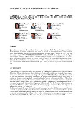 Comparação De Danos Ocorridos Nas Freguesias Mais Danificadas Pelo Sismo De 9 De Julho De 1998 Com Modelos Analíticos De Simulação