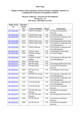 Replies to Initial Questions Raised by Finance Committee Members In