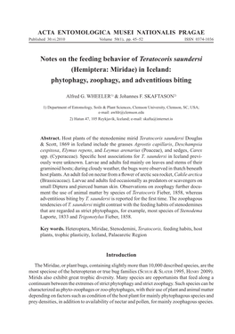 Hemiptera: Miridae) in Iceland: Phytophagy, Zoophagy, and Adventitious Biting