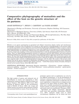 Comparative Phylogeography of Mutualists and the Effect of the Host on the Genetic Structure of Its Partners