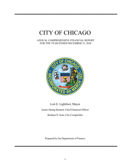 2020 ANNUAL COMPREHENSIVE FINANCIAL REPORT of the CITY of CHICAGO Table of Contents PART I – INTRODUCTORY SECTION Letter of Transmittal