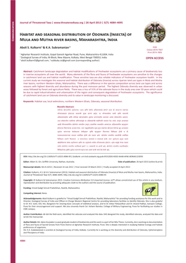 Habitat and Seasonal Distribution of Odonata (Insecta) Of