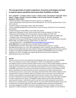 The Next Generation of Rodent Eradications: Innovative Technologies and Tools 2 to Improve Species Specificity and Increase Their Feasibility on Islands 3 4 Karl J