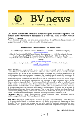 Una Nueva Herramienta Estadístico-Matemática Para Mediciones Esporales Y Su Utilidad En La Determinación De Especies: El Ejem