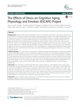 The Effects of Stress on Cognitive Aging, Physiology and Emotion (ESCAPE) Project Stacey B