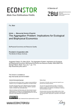 The Aggregation Problem: Implications for Ecological and Biophysical Economics