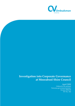 Investigation Into Corporate Governance at Moorabool Shire Council